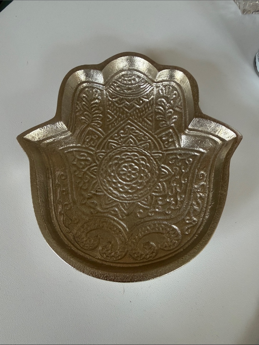 Silver Hamsa Decorative Dish - Intricate Embossed Design
